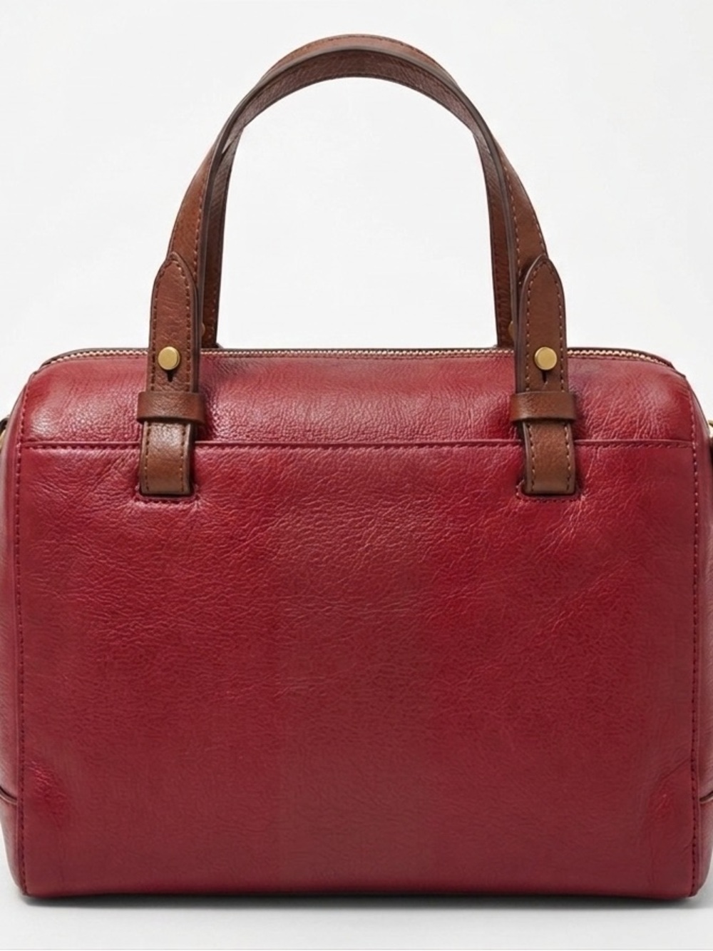 Fossil Red Leather Satchel with Brown Handles, New without tags - Picture 2 of 11